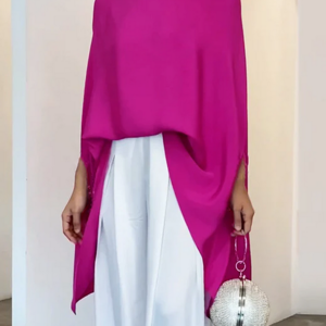 باتوينغ الأكمام فضفاضة بلون عالية الرقبة تي شيرت بلايز